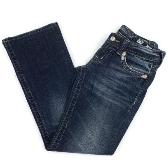 Miss Me JW5180B7V Medium Stonewash Distressed Bootcut Denim Jeans Womens 27 - Picture 6 of 16